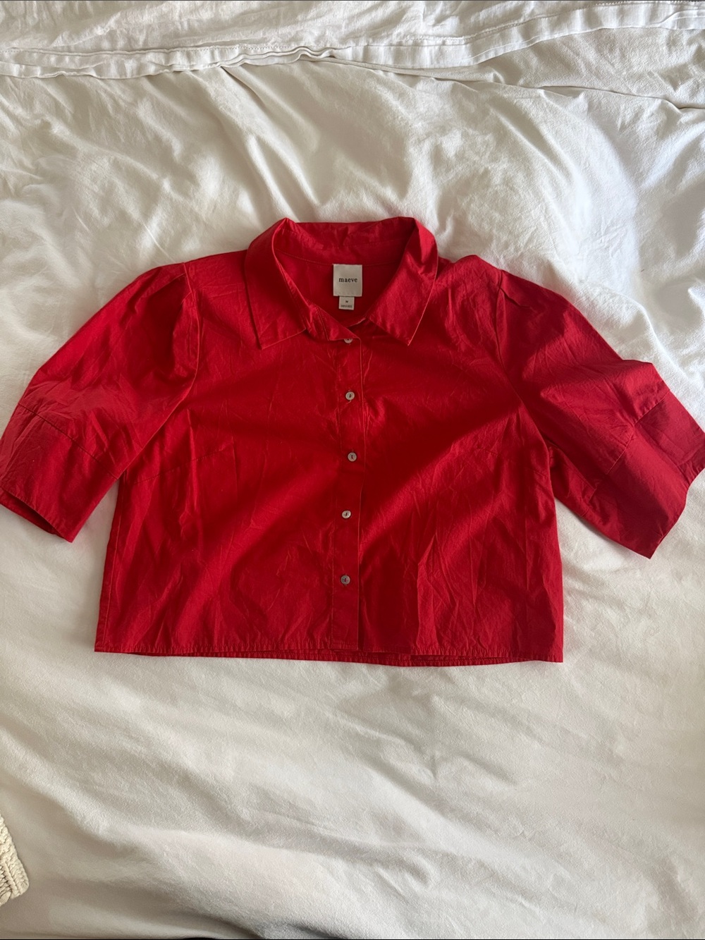 Maeve Red Cropped Button-Up Shirt